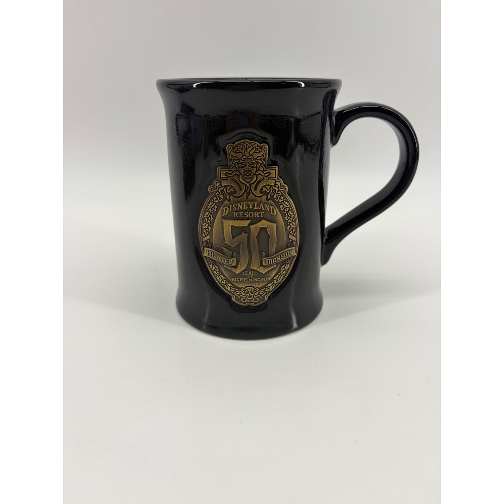 Disney Haunted Mansion 50th Anniversary Mug Disneyland Resort Black Bronze Gold
